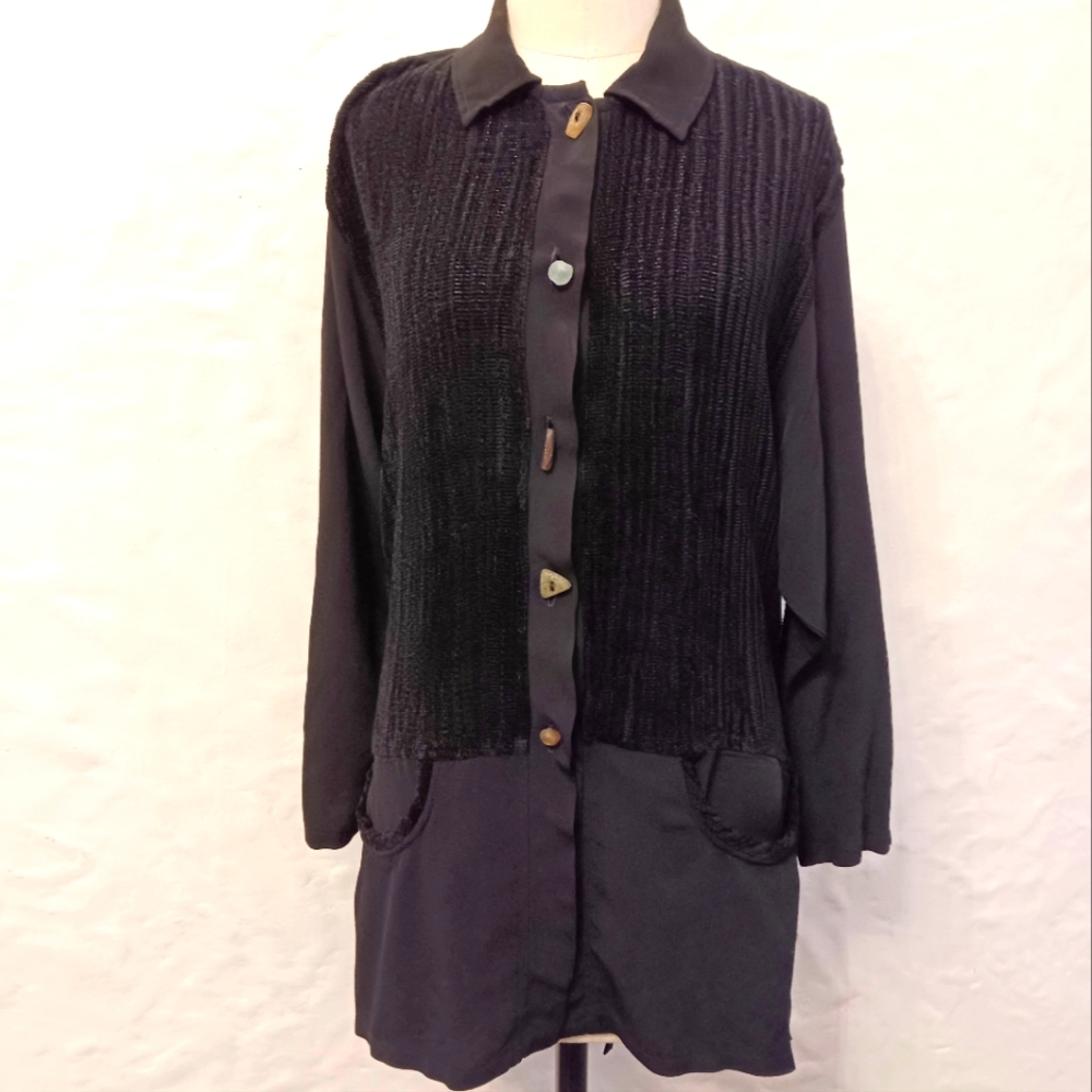 Vintage Bodil textured tunic dress with crystal or stone buttons. Size 2.